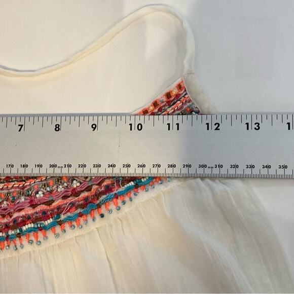 NWOT STAR MELA DRESS S Ivory Gauze Colorful Embroidery Beaded Ruched - Picture 7 of 8